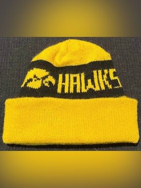 Vintage Iowa Hawks Knit Yellow & Black Beanie